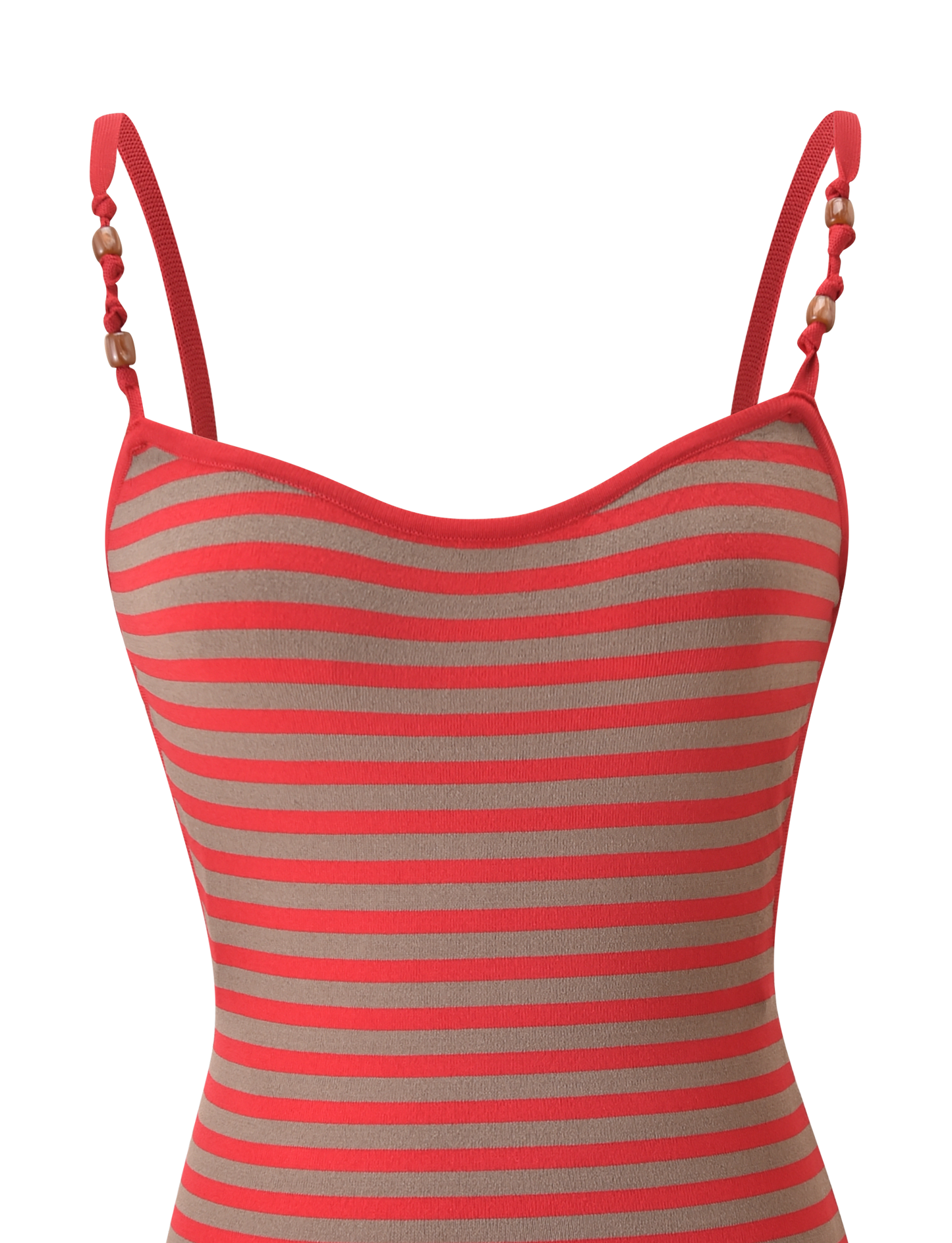 REVERIE KNIT BEADED MINI DRESS - RED MUSHROOM STRIPE