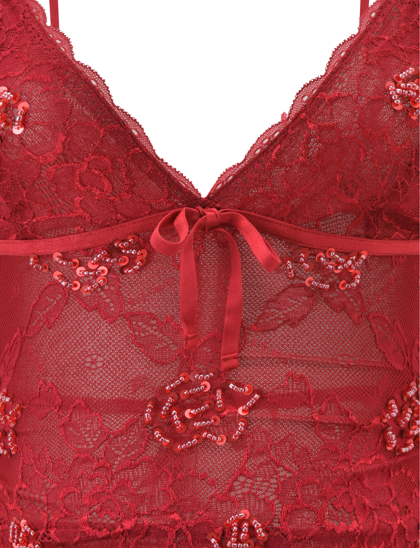 KIRRA BEADED SEQUIN LACE TOP - RED