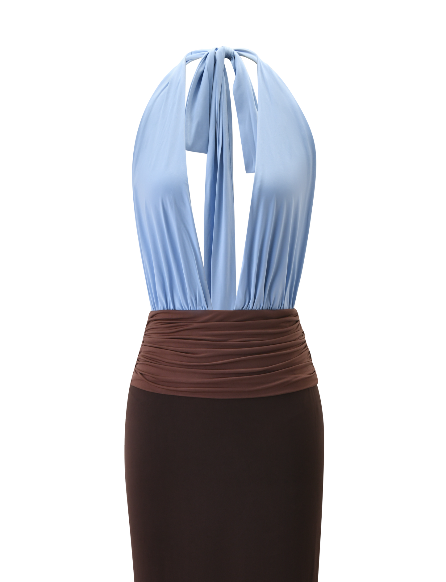 JENNI PLUNGE MAXI DRESS - BLUE AND BROWN