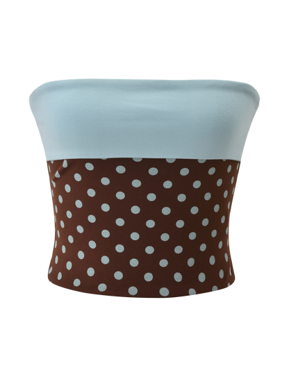 IMOGEN TUBE TOP - BROWN AND BLUE POLKA DOT