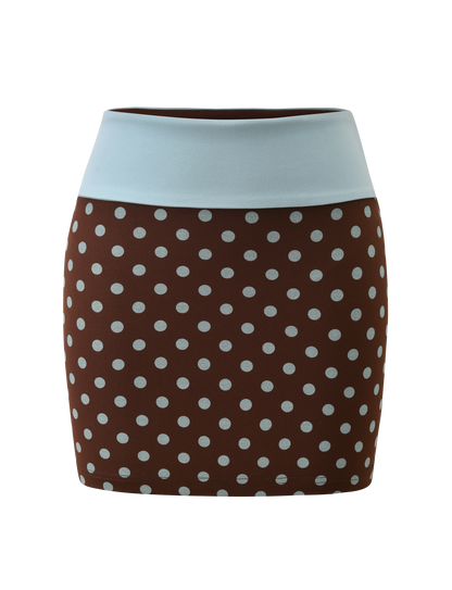IMOGEN MINI SKIRT - BROWN AND BLUE POLKA DOT