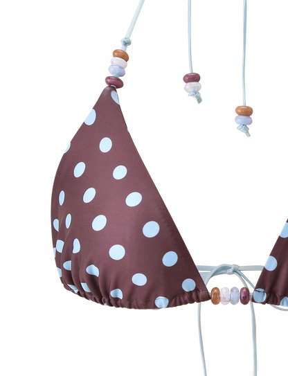 FINLEA BIKINI TOP - BROWN AND BLUE POLKA DOT