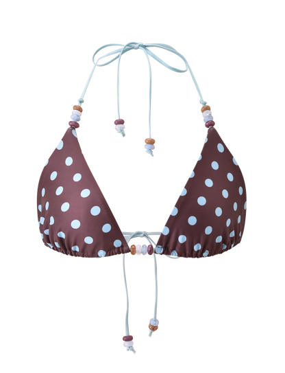 FINLEA BIKINI TOP - BROWN AND BLUE POLKA DOT