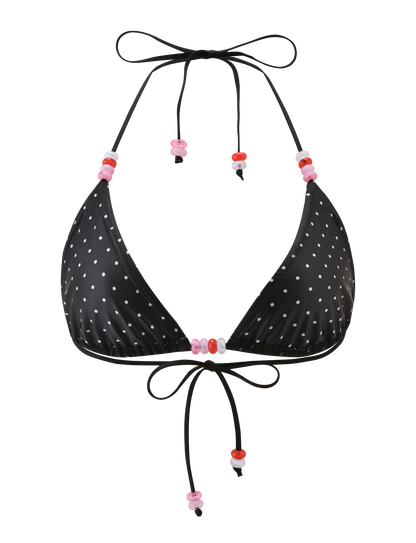 FINLEA BIKINI TOP - POLKA DOT BLACK CREAM