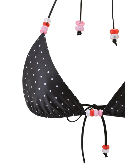 FINLEA BIKINI TOP - POLKA DOT BLACK CREAM