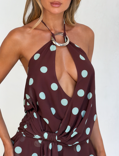 INDIGO MINI DRESS 2.0 - CHOCOLATE BLUE DOT