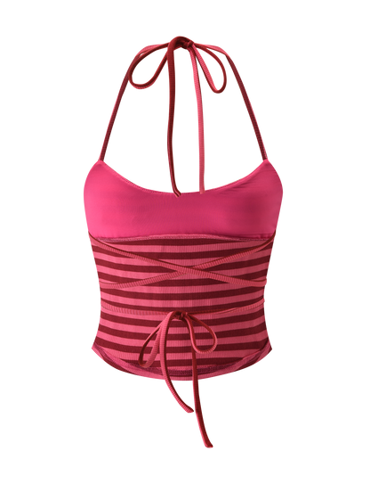 CERYS RIB TOP - PINK RED STRIPE