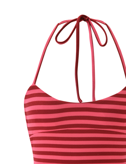 CERYS RIB TOP - PINK RED STRIPE