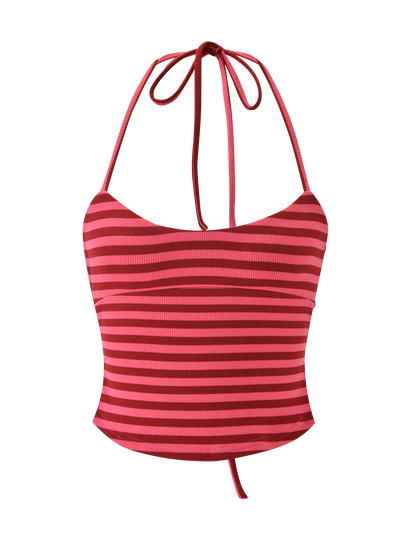 CERYS RIB TOP - PINK RED STRIPE