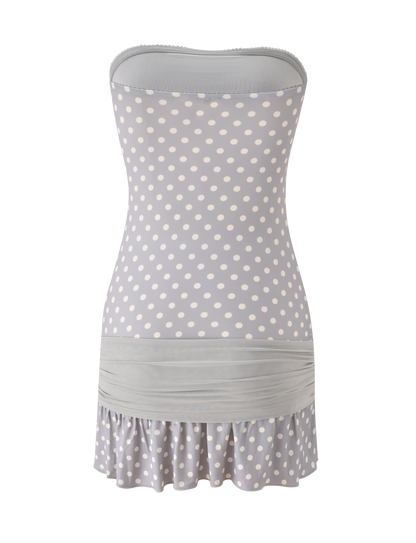 TOVE MINI DRESS - DOVE GREY AND CREAM DOT