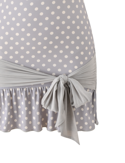 TOVE MINI DRESS - DOVE GREY AND CREAM DOT