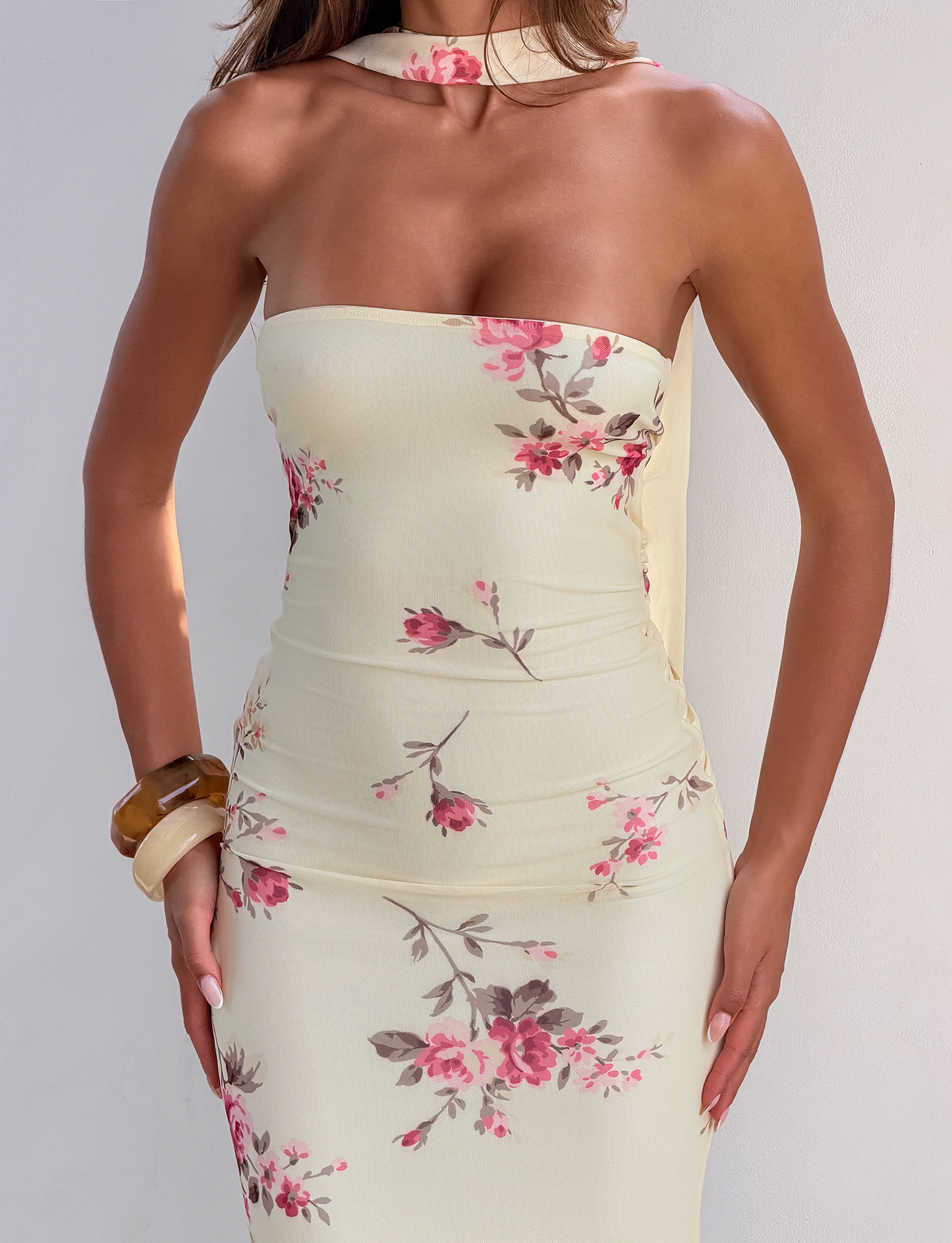 DANIELA SCARF DRESS - YELLOW FLORAL