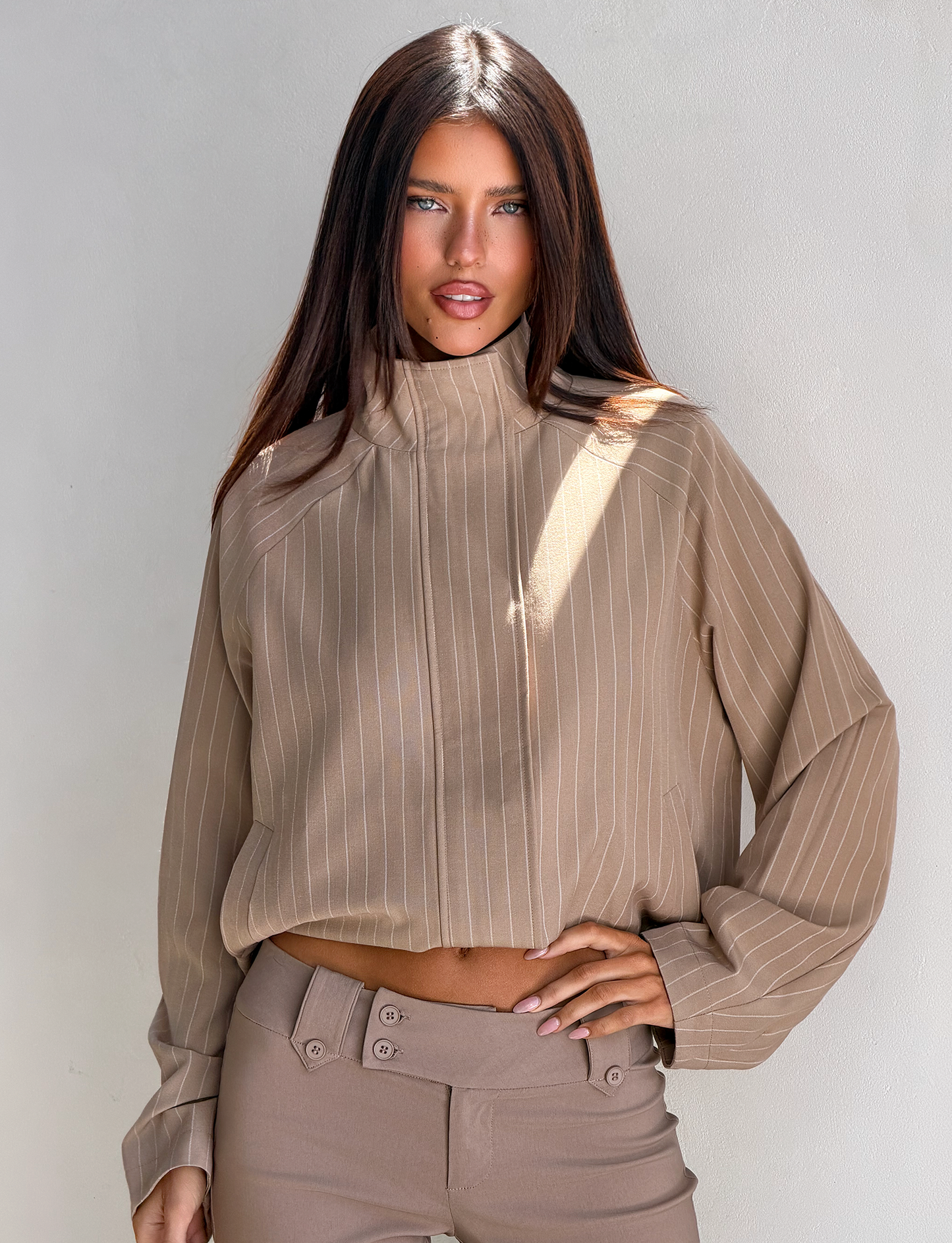 LENNEX JACKET - TAN PINSTRIPE