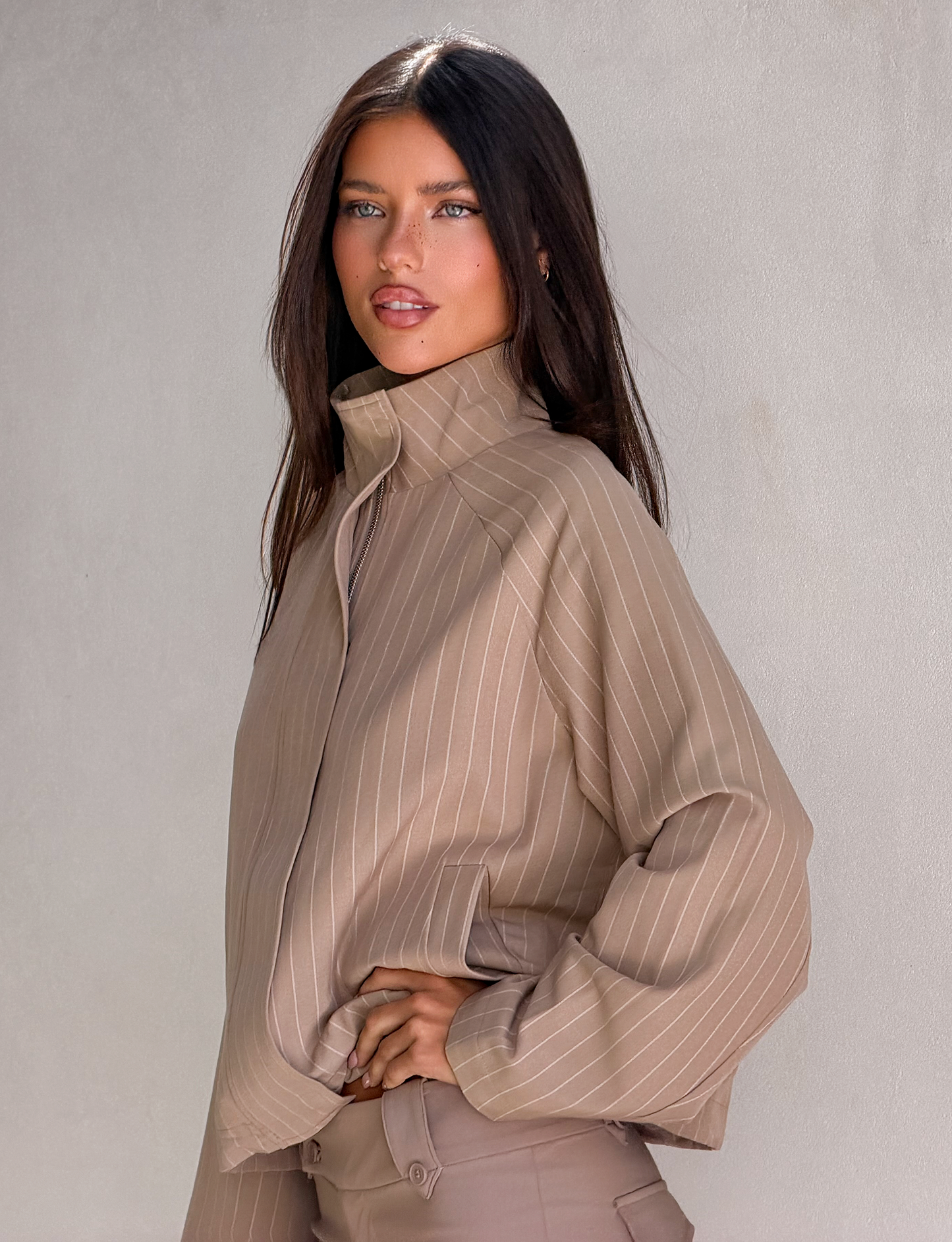 LENNEX JACKET - TAN PINSTRIPE
