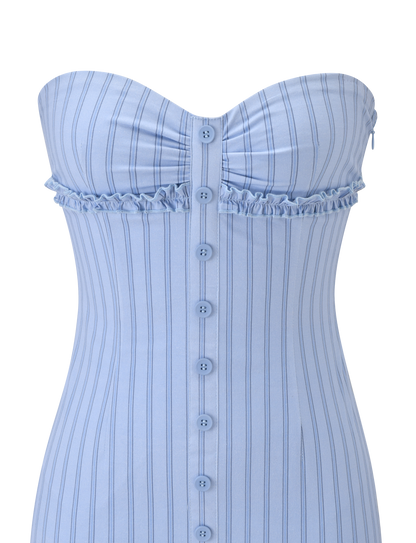 KITTIE STRAPLESS DRESS - BLUE STRIPE