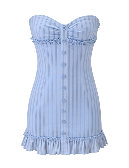 KITTIE STRAPLESS DRESS - BLUE STRIPE