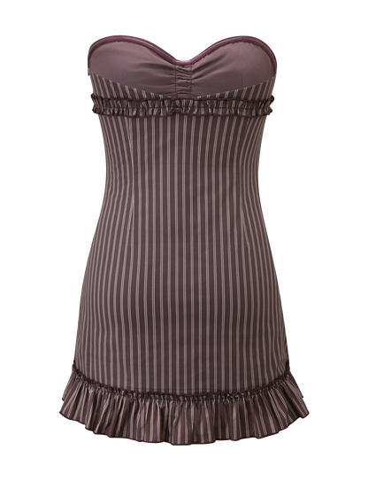 KITTIE STRAPLESS DRESS - BROWN AND CREAM STRIPE