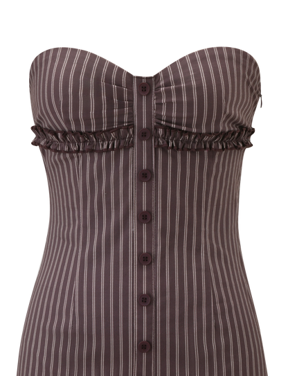KITTIE STRAPLESS DRESS - BROWN AND CREAM STRIPE
