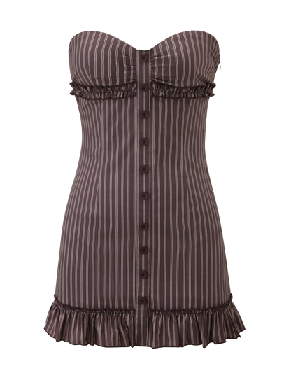 KITTIE STRAPLESS DRESS - BROWN AND CREAM STRIPE