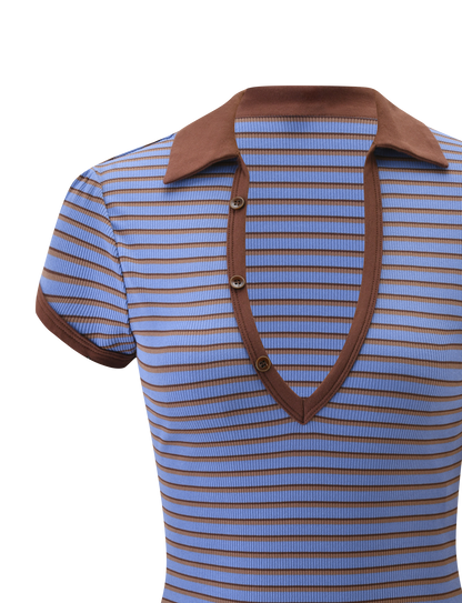 KAYDIN TOP - BLUE AND BROWN STRIPE