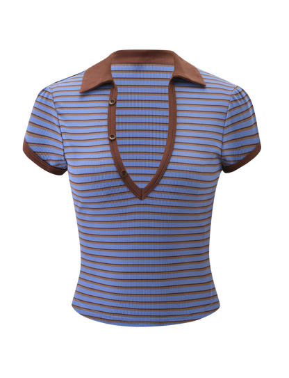 KAYDIN TOP - BLUE AND BROWN STRIPE