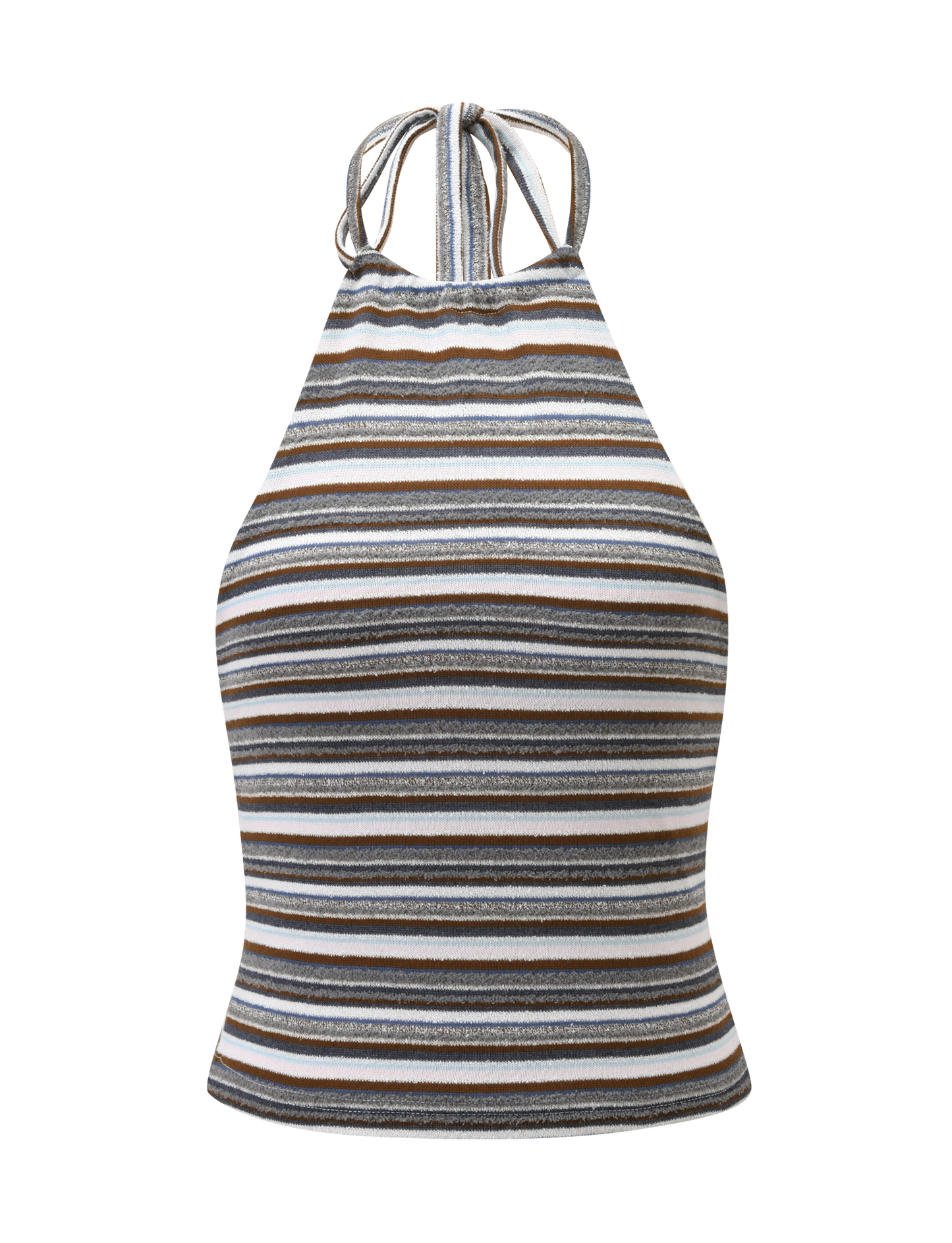 DILLON HALTER TOP - BLUE AND BROWN STRIPE