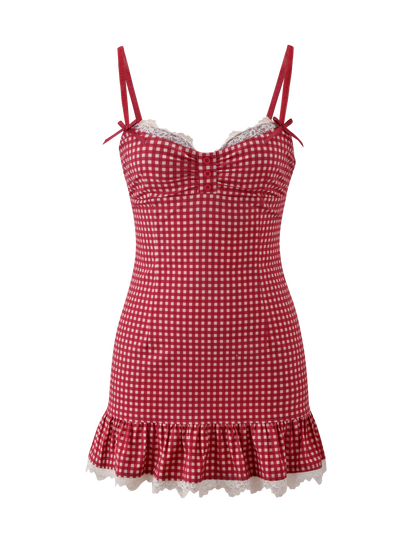 EMMALINE MINI DRESS - RED GINGHAM