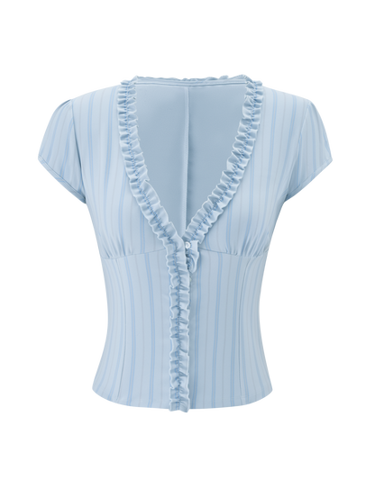 VALERIE RUFFLE TOP - BLUE STRIPE