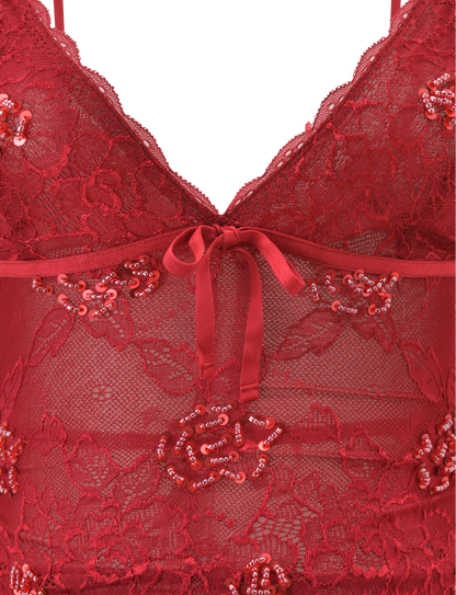 KIRRA BEADED SEQUIN LACE TOP - RED