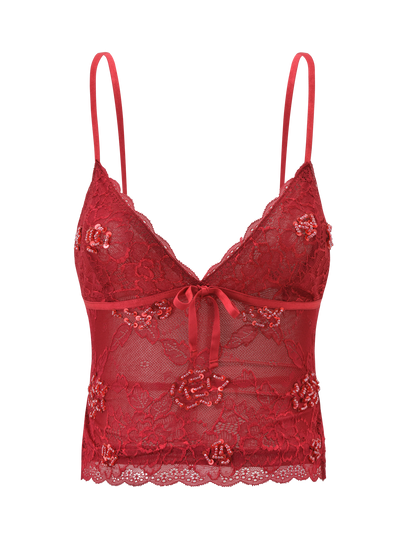 KIRRA BEADED SEQUIN LACE TOP - RED