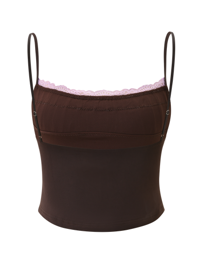 PARISA LACE RUCHED CAMI - BROWN AND LILAC
