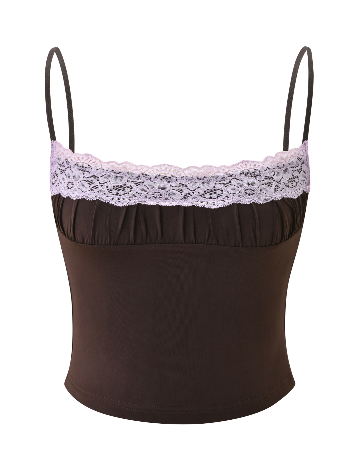 PARISA LACE RUCHED CAMI - BROWN AND LILAC