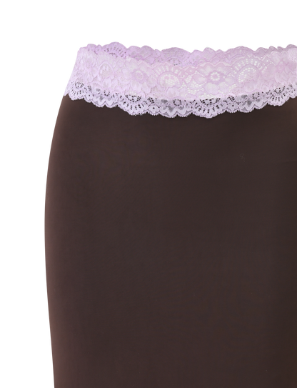 PARISA LACE TRIM MIDI SKIRT - BROWN AND LILAC