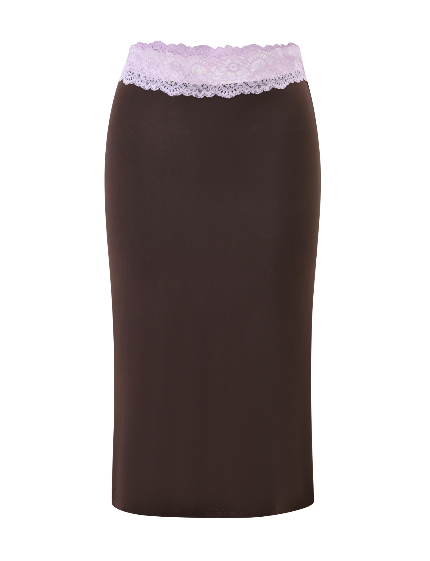 PARISA LACE TRIM MIDI SKIRT - BROWN AND LILAC
