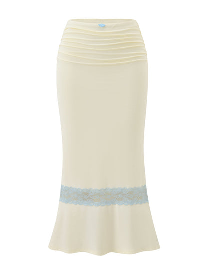 CALINA LACE PANEL MIDI SKIRT - CREAM
