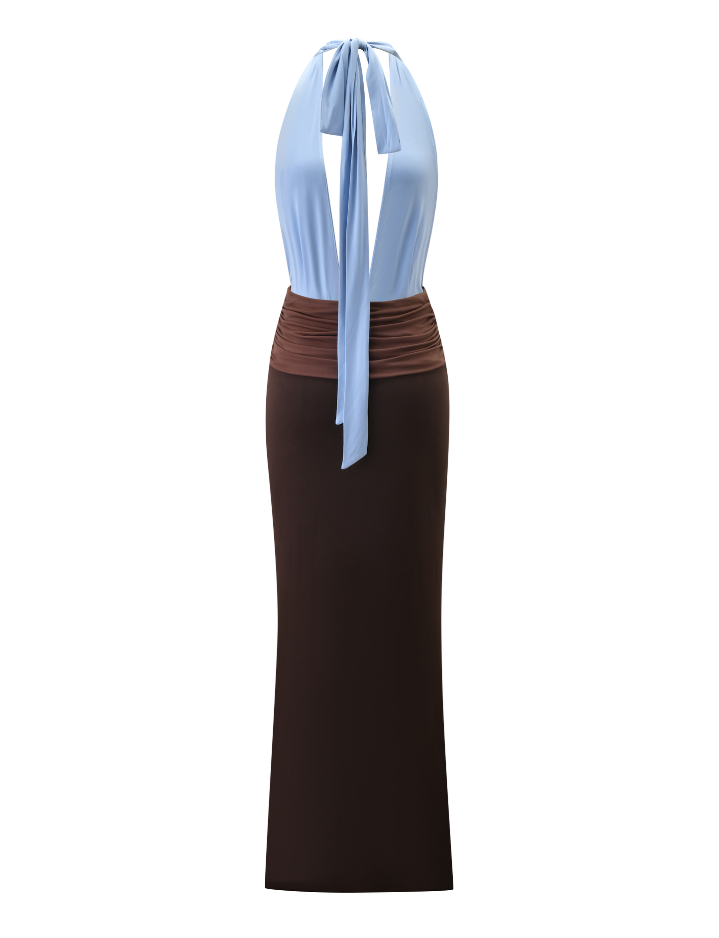 JENNI PLUNGE MAXI DRESS -  BLUE AND BROWN