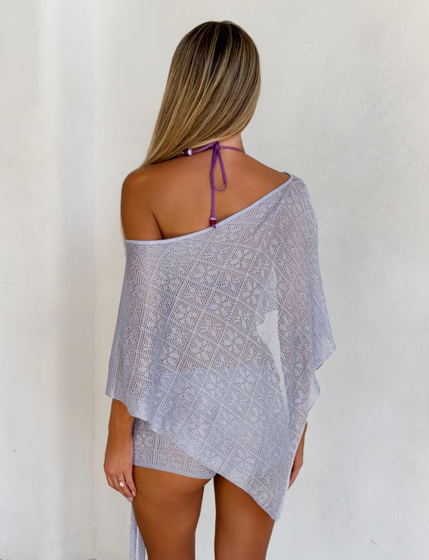 FERN CROCHET PONCHO - SILVER
