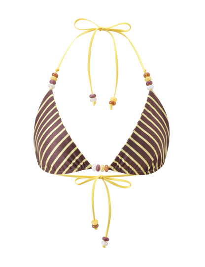 FINLEA REVERSIBLE BIKINI TOP - BROWN AND YELLOW STRIPE