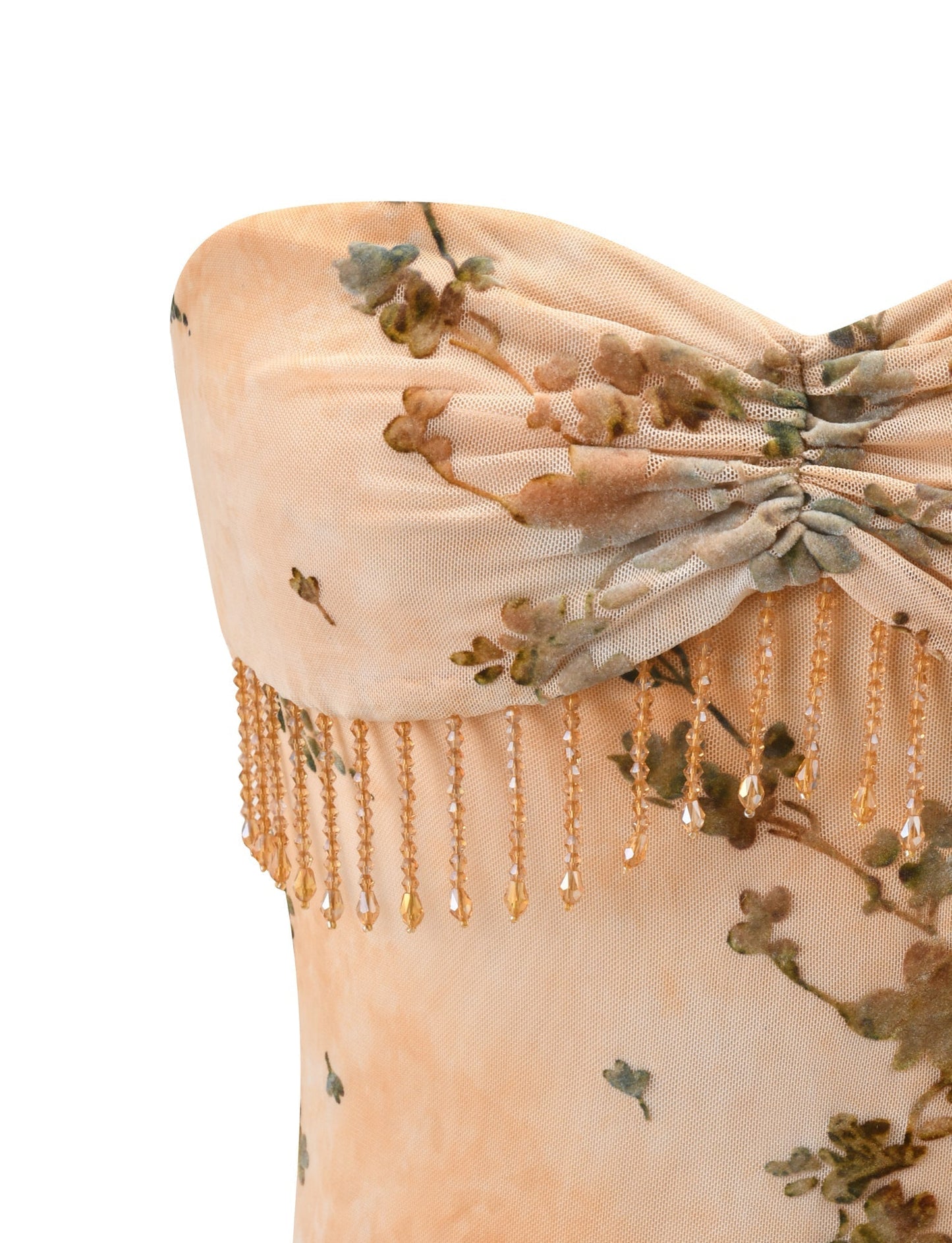 OONA BURN OUT FRINGE TOP - TAN