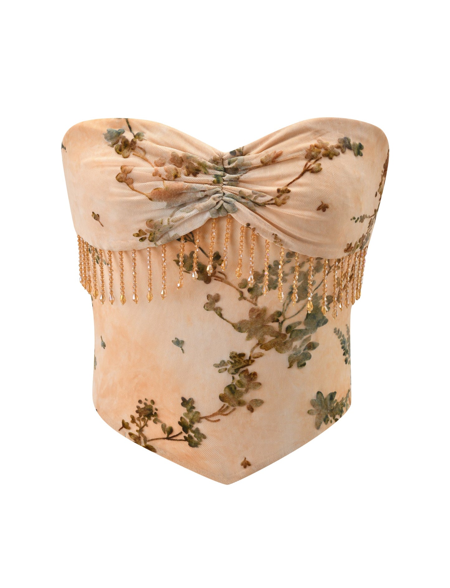 OONA BURN OUT FRINGE TOP - TAN