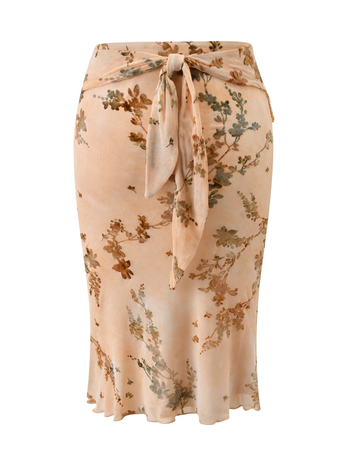 OONA BURN OUT FRINGE SKIRT - TAN