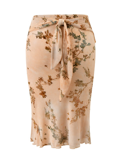 OONA BURN OUT FRINGE SKIRT - TAN