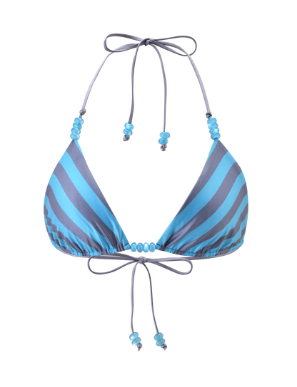 FINLEA REVERSIBLE BIKINI TOP - BLUE GREY DOT AND STRIPE