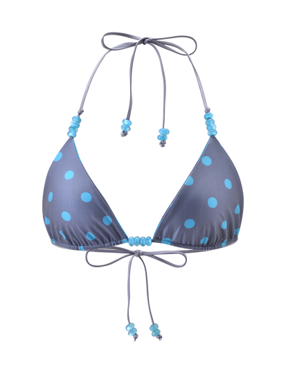 FINLEA REVERSIBLE BIKINI TOP - BLUE GREY DOT AND STRIPE