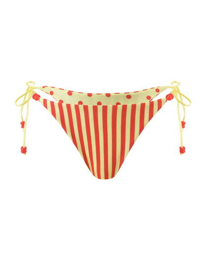 FINLEA REVERSIBLE BIKINI BOTTOM - RED YELLOW DOT AND STRIPE