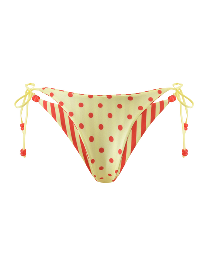 FINLEA REVERSIBLE BIKINI BOTTOM - RED YELLOW DOT AND STRIPE