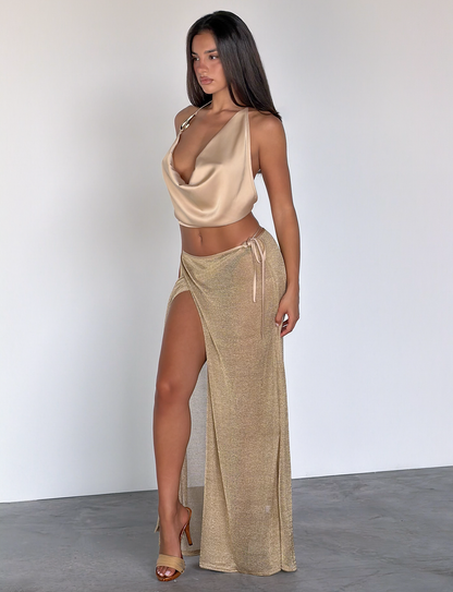 CYRENE TIE MAXI SKIRT - GOLD