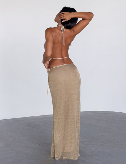 CYRENE SATIN COWL TOP - GOLD
