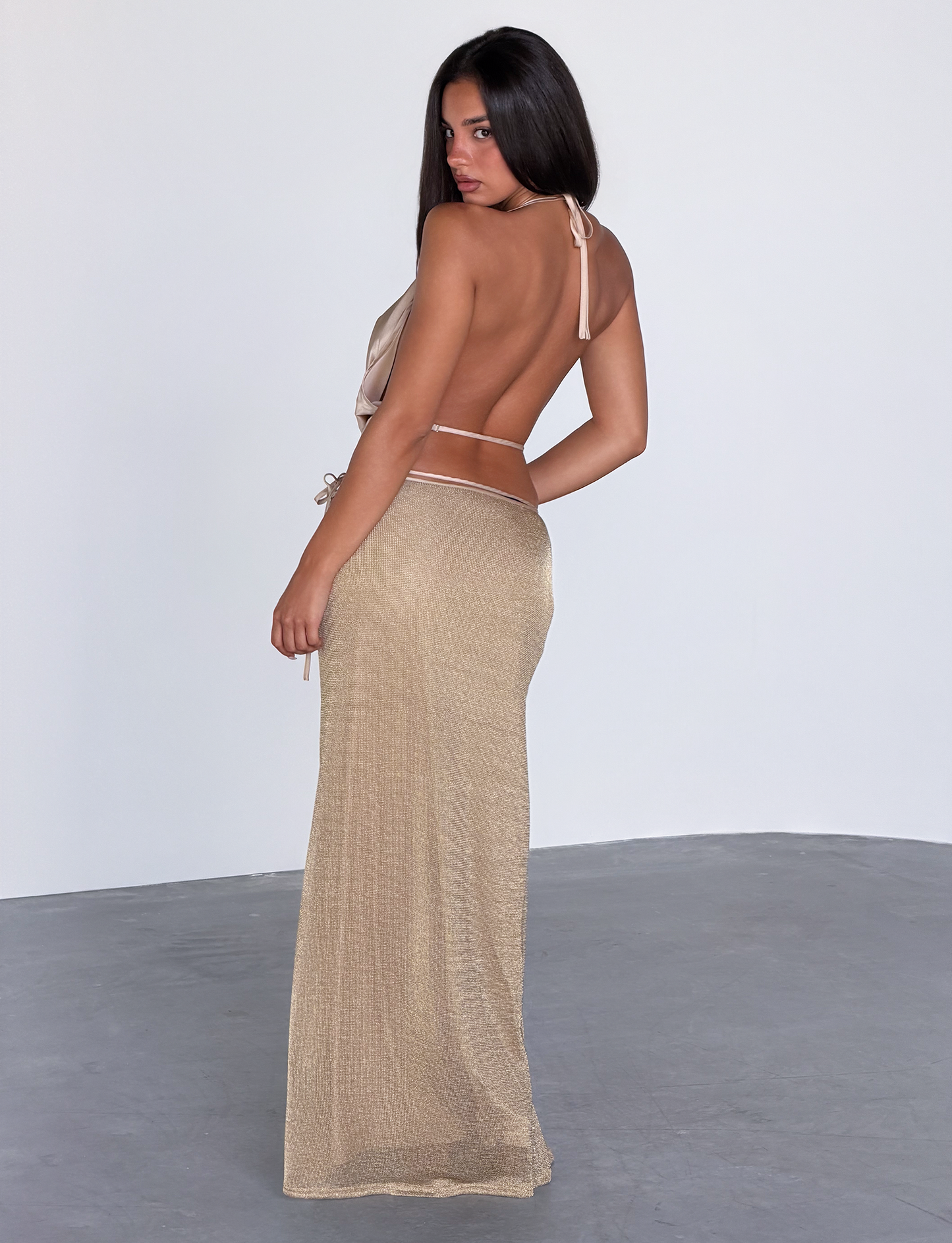 CYRENE TIE MAXI SKIRT - GOLD