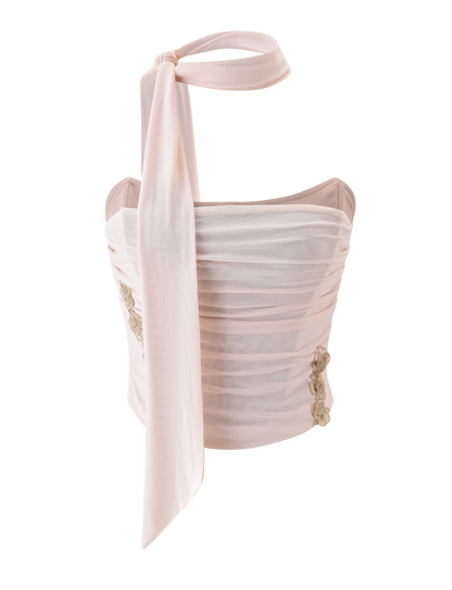 TERESE FLORAL APPLIQUE CORSET - TAN